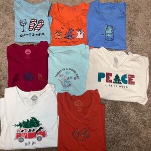 Lot of 8 Women’s Life Is Good Shirts V- Neck Size XL Summer Vibes Short Sleeve